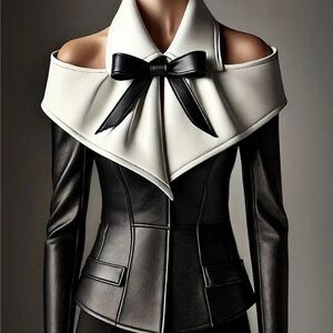 Two toned faux leather jacket with bow